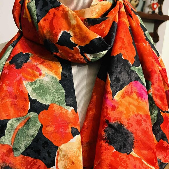 NWT Handmade Artificial Silk Scarf with Poppies by Sana – Vibrant Elegance - Picture 13 of 13
